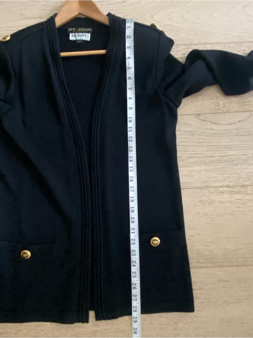 ST. JOHN Santana Knit Open Front Cardigan Small Black Wool Blend EUC - Picture 9 of 9